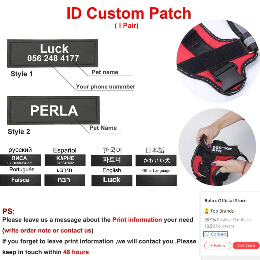 Personalized NO PULL Harness / FREE Velcro Label